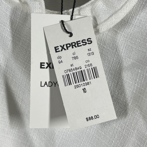 NEW Express Ladygang Dress Womens 10 white ruffle sheath preppy classic - Picture 6 of 10